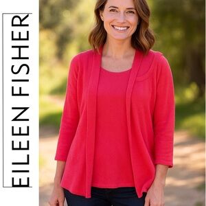 Eileen Fisher 100% Hemp coral pink coordinate knit Set,top and open cardigan